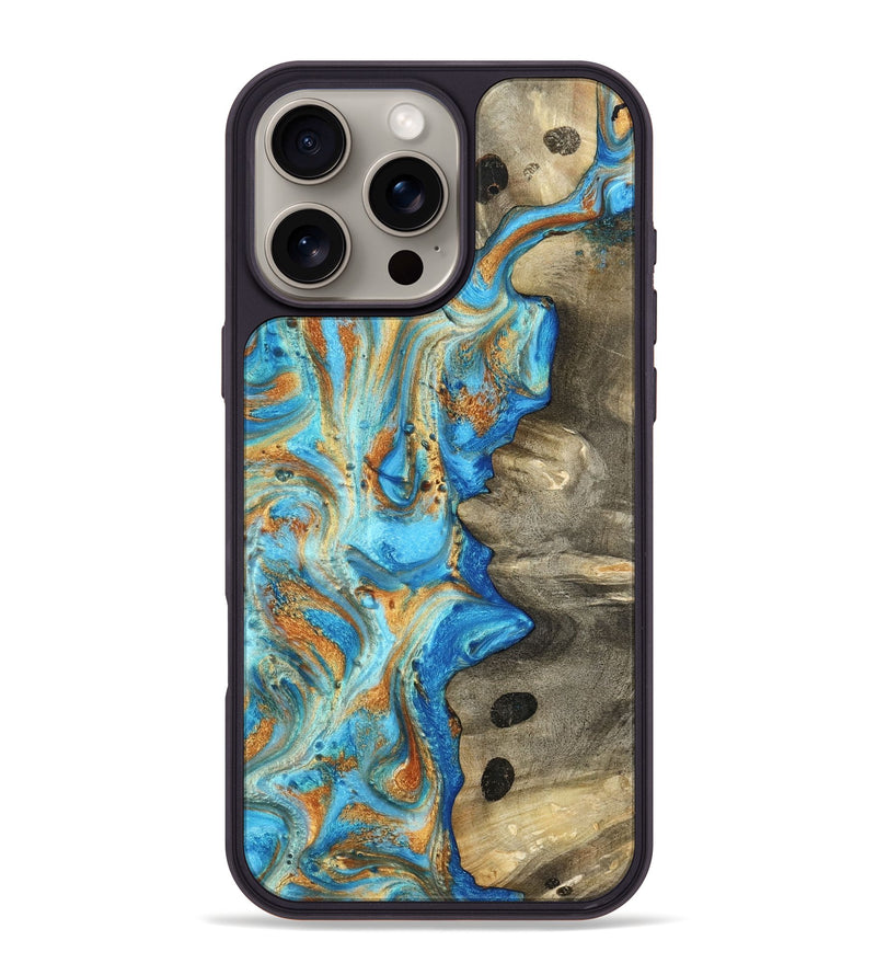 iPhone 16 Pro Max Wood Phone Case - Maritza (Teal & Gold, 799648)