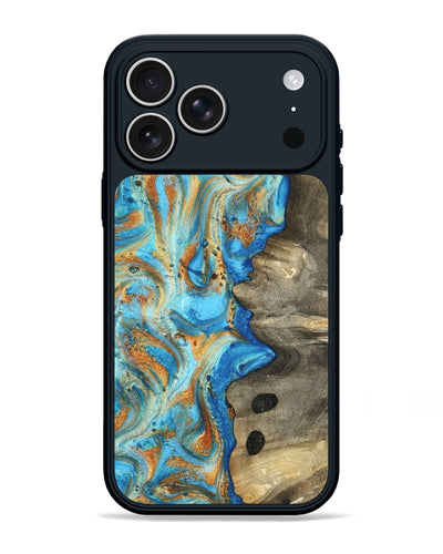 iPhone 17 Pro Max Wood Phone Case - Maritza (Teal & Gold, 799648)
