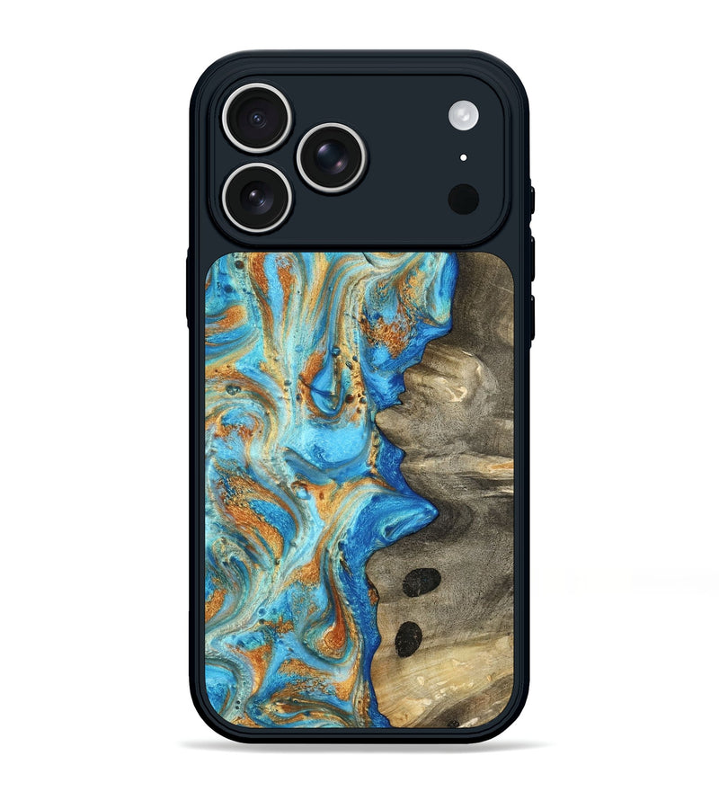 iPhone 17 Pro Max Wood Phone Case - Maritza (Teal & Gold, 799648)