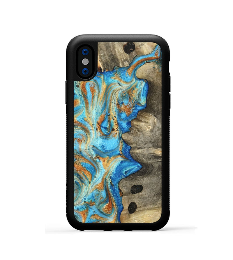 iPhone Xs Wood Phone Case - Maritza (Teal & Gold, 799648)