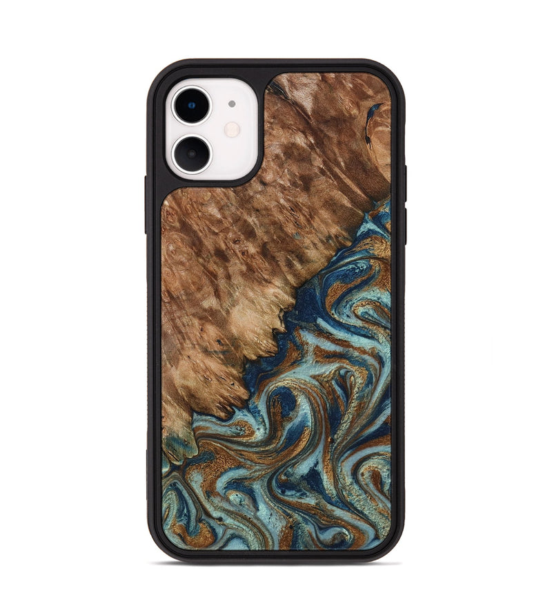 iPhone 11 Wood Phone Case - Ailani (Teal & Gold, 799650)