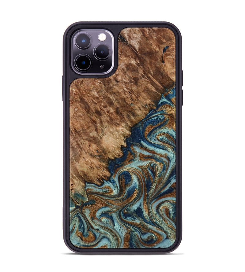 iPhone 11 Pro Max Wood Phone Case - Ailani (Teal & Gold, 799650)