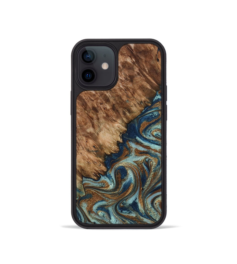 iPhone 12 mini Wood Phone Case - Ailani (Teal & Gold, 799650)