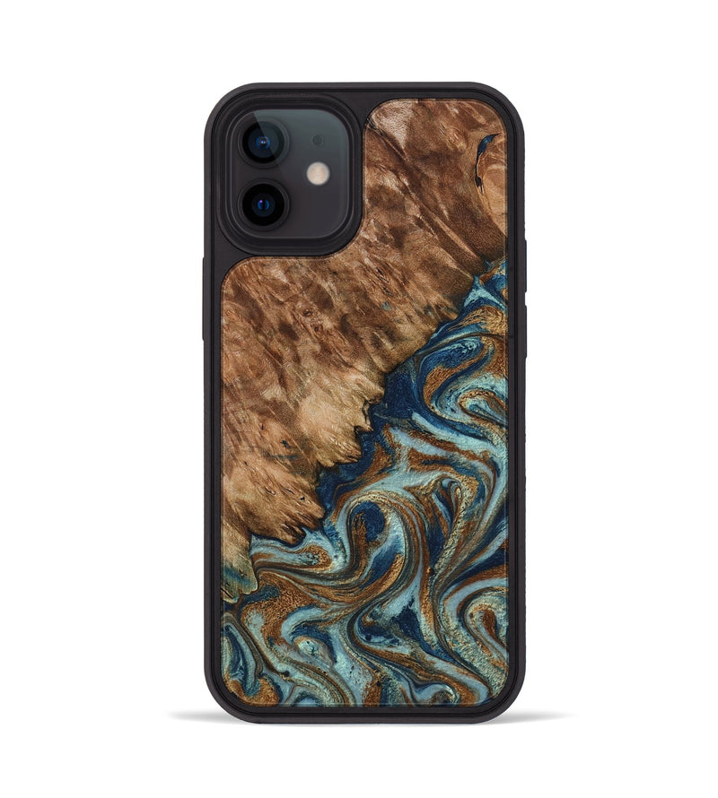 iPhone 12 Wood Phone Case - Ailani (Teal & Gold, 799650)