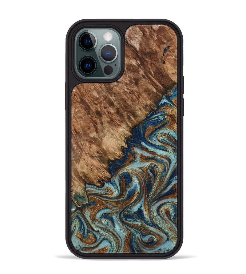 iPhone 12 Pro Max Wood Phone Case - Ailani (Teal & Gold, 799650)