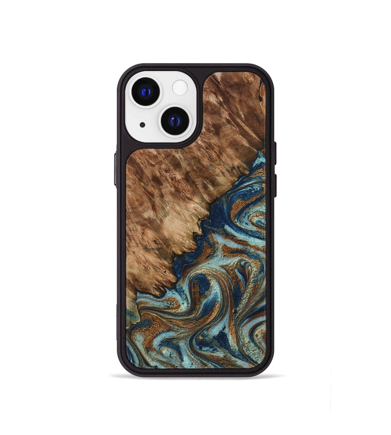 iPhone 13 mini Wood Phone Case - Ailani (Teal & Gold, 799650)