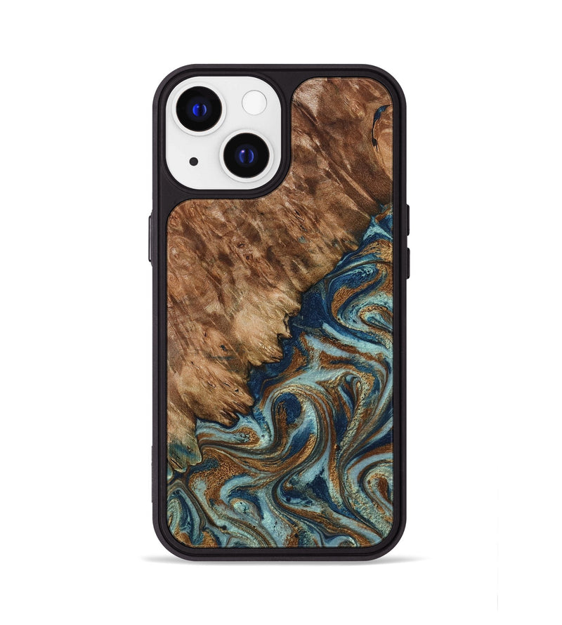 iPhone 13 Wood Phone Case - Ailani (Teal & Gold, 799650)