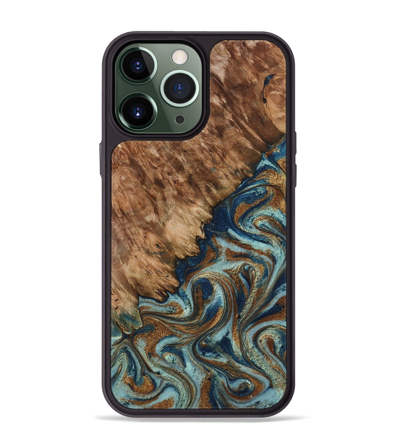 iPhone 13 Pro Max Wood Phone Case - Ailani (Teal & Gold, 799650)