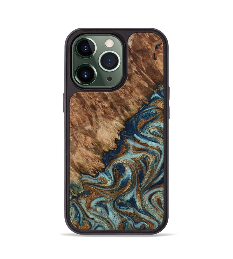 iPhone 13 Pro Wood Phone Case - Ailani (Teal & Gold, 799650)