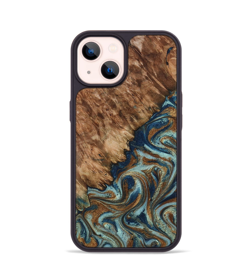 iPhone 14 Wood Phone Case - Ailani (Teal & Gold, 799650)