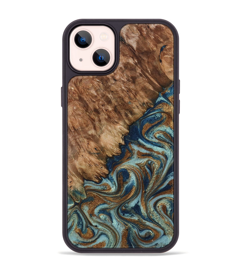 iPhone 14 Plus Wood Phone Case - Ailani (Teal & Gold, 799650)