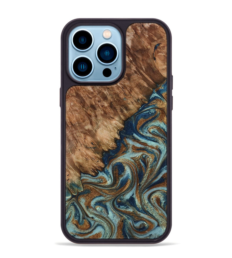 iPhone 14 Pro Max Wood Phone Case - Ailani (Teal & Gold, 799650)