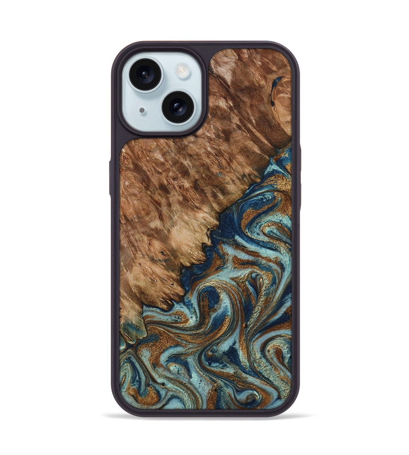 iPhone 15 Wood Phone Case - Ailani (Teal & Gold, 799650)