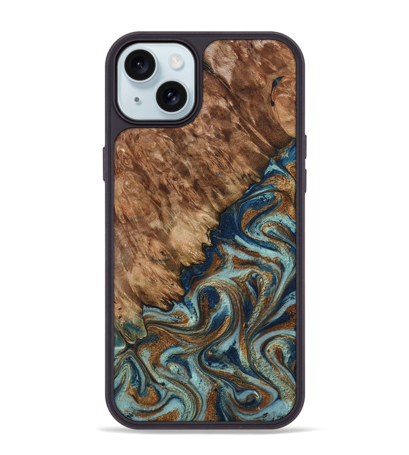 iPhone 15 Plus Wood Phone Case - Ailani (Teal & Gold, 799650)