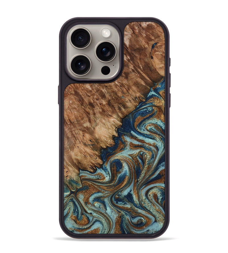 iPhone 15 Pro Max Wood Phone Case - Ailani (Teal & Gold, 799650)