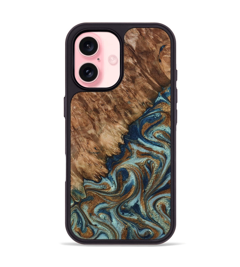 iPhone 16 Wood Phone Case - Ailani (Teal & Gold, 799650)