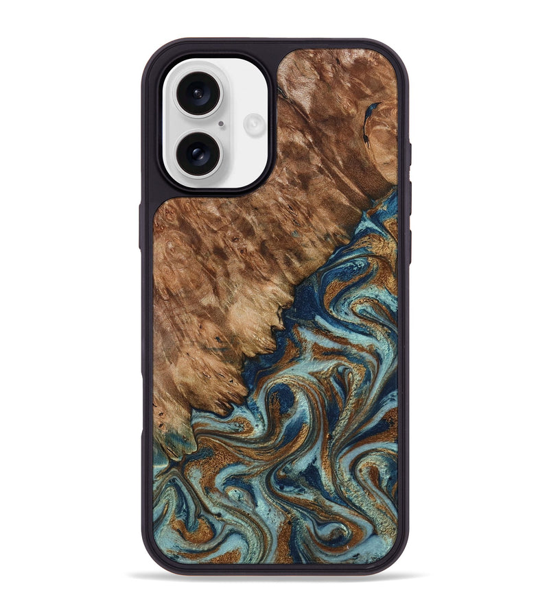 iPhone 16 Plus Wood Phone Case - Ailani (Teal & Gold, 799650)