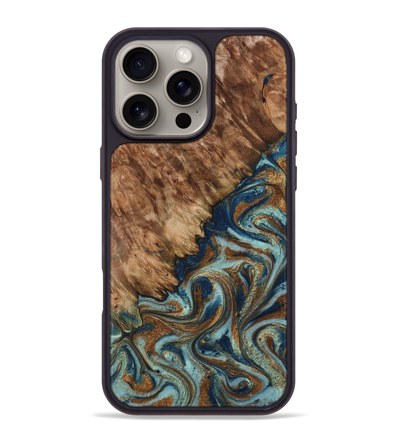 iPhone 16 Pro Max Wood Phone Case - Ailani (Teal & Gold, 799650)