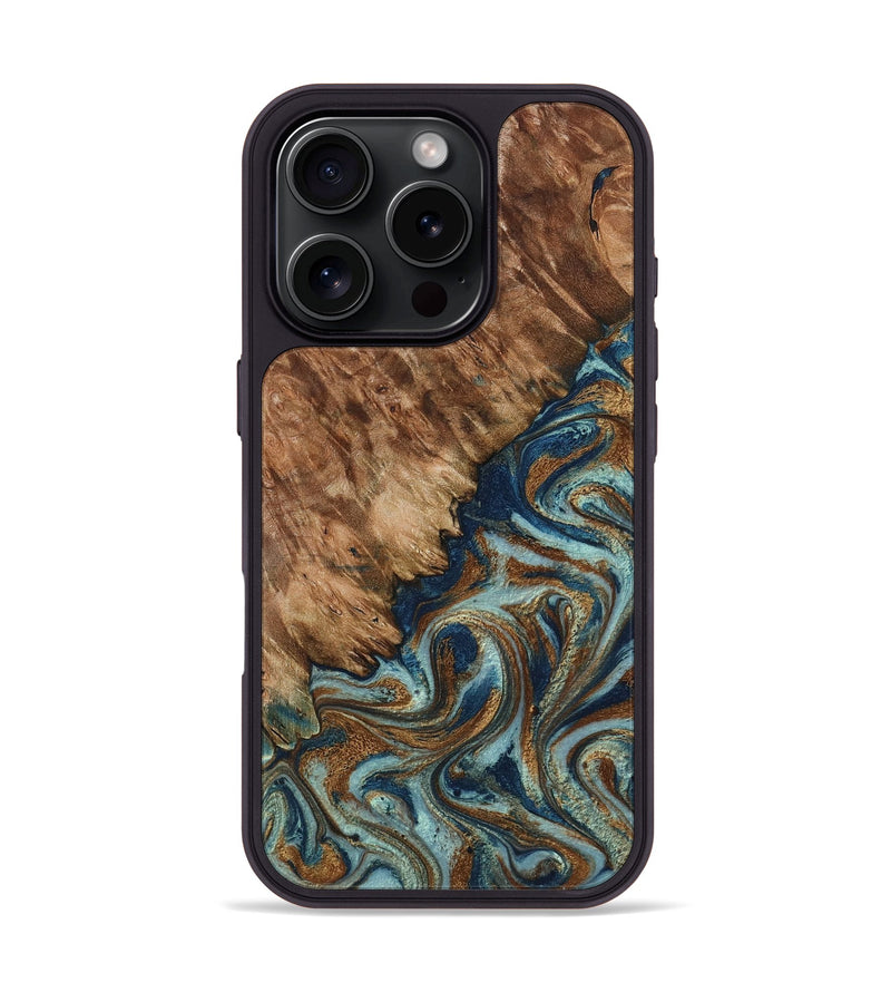 iPhone 16 Pro Wood Phone Case - Ailani (Teal & Gold, 799650)