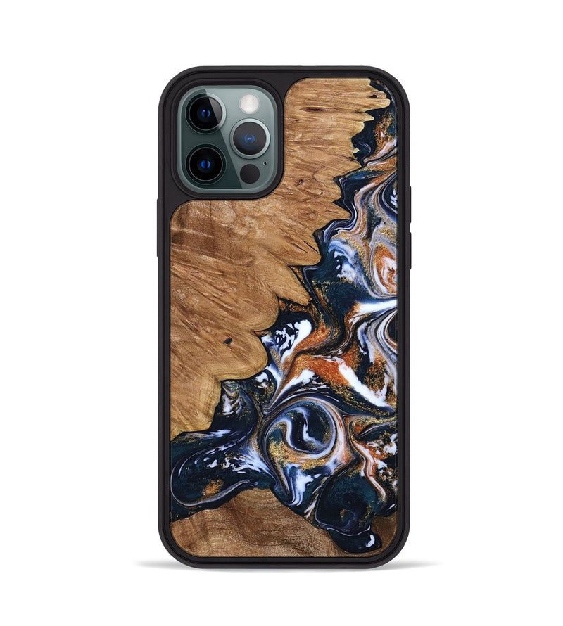 iPhone 12 Pro Wood Phone Case - Liana (Teal & Gold, 799651)