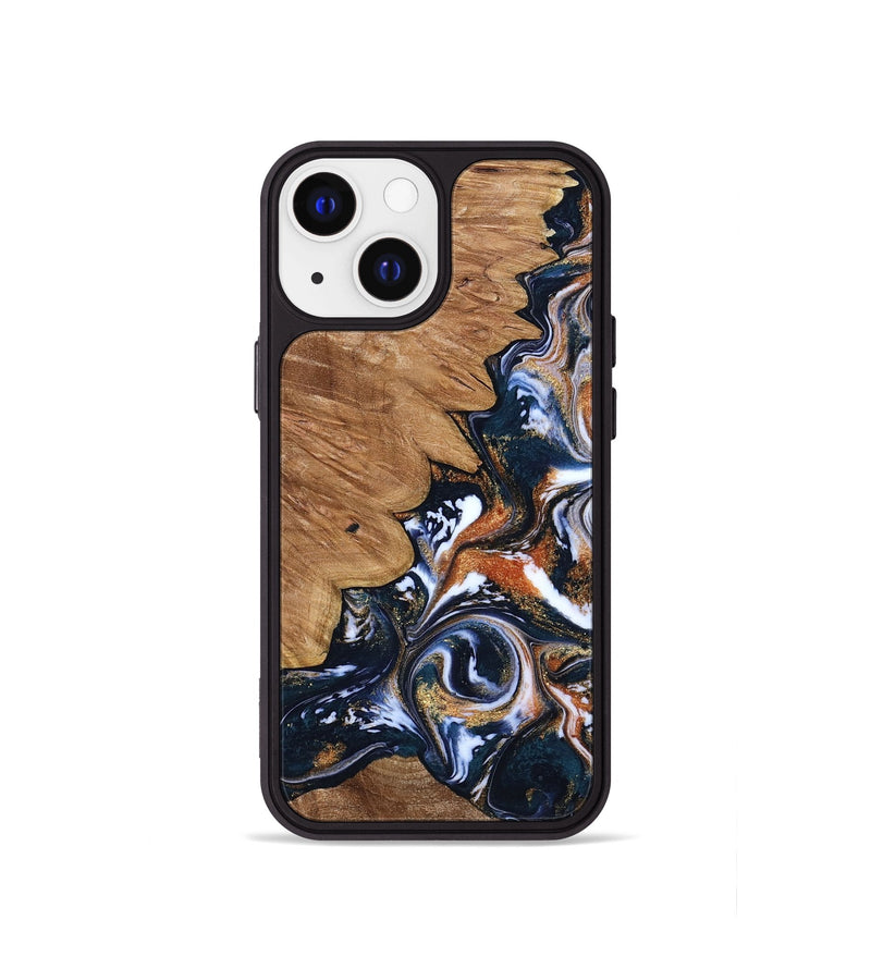 iPhone 13 mini Wood Phone Case - Liana (Teal & Gold, 799651)