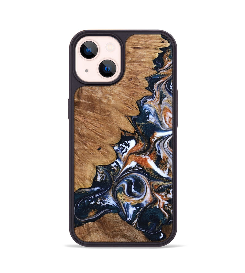 iPhone 14 Wood Phone Case - Liana (Teal & Gold, 799651)
