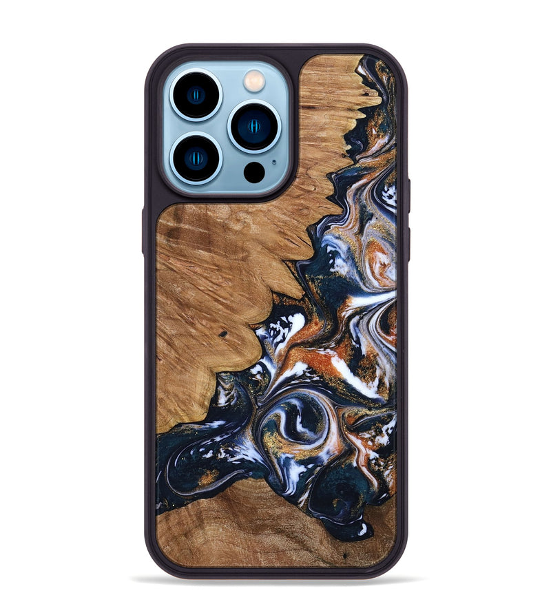iPhone 14 Pro Max Wood Phone Case - Liana (Teal & Gold, 799651)