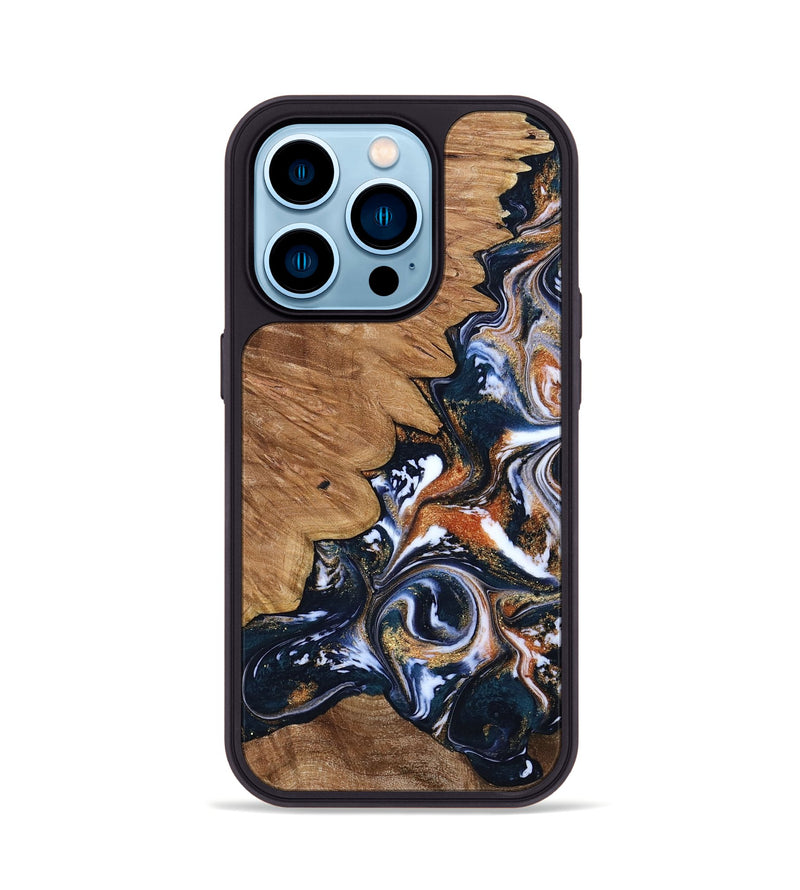 iPhone 14 Pro Wood Phone Case - Liana (Teal & Gold, 799651)