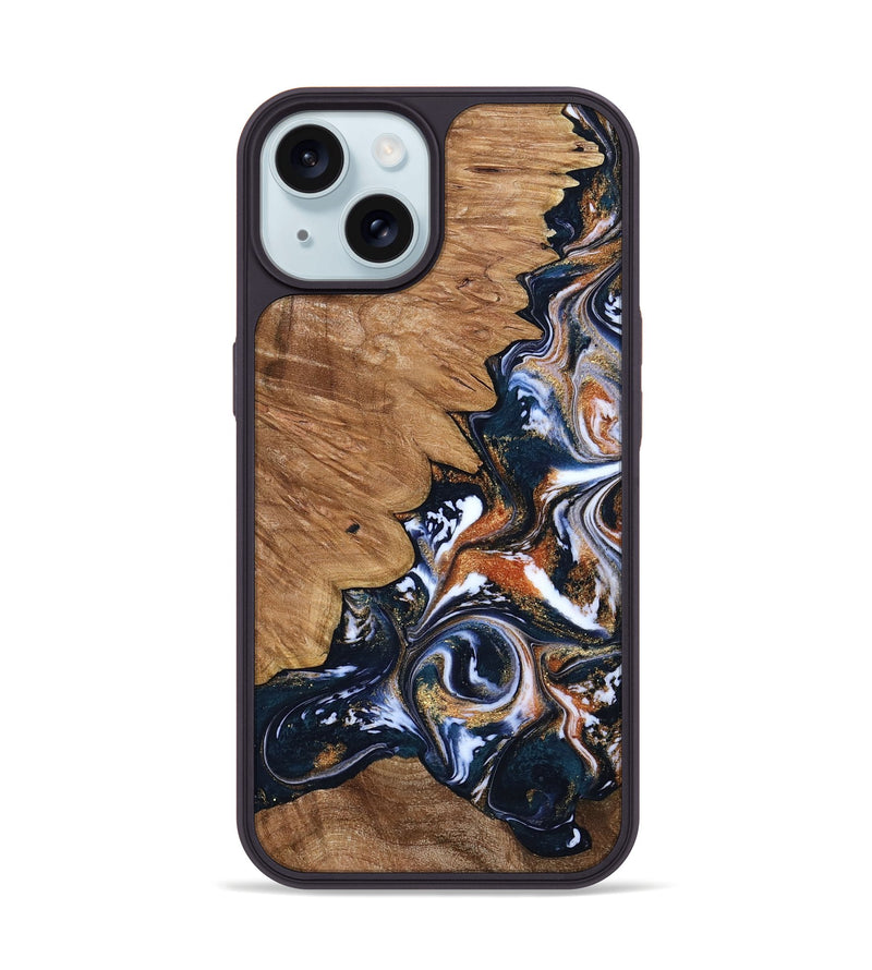 iPhone 15 Wood Phone Case - Liana (Teal & Gold, 799651)