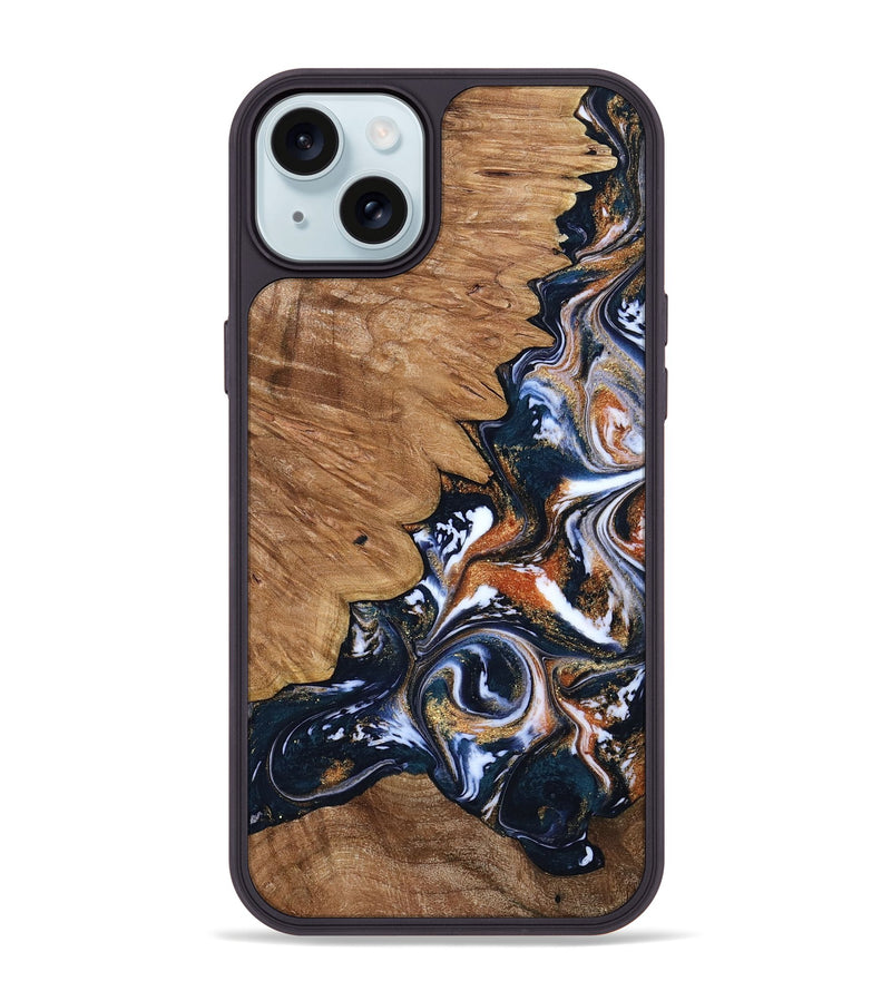 iPhone 15 Plus Wood Phone Case - Liana (Teal & Gold, 799651)