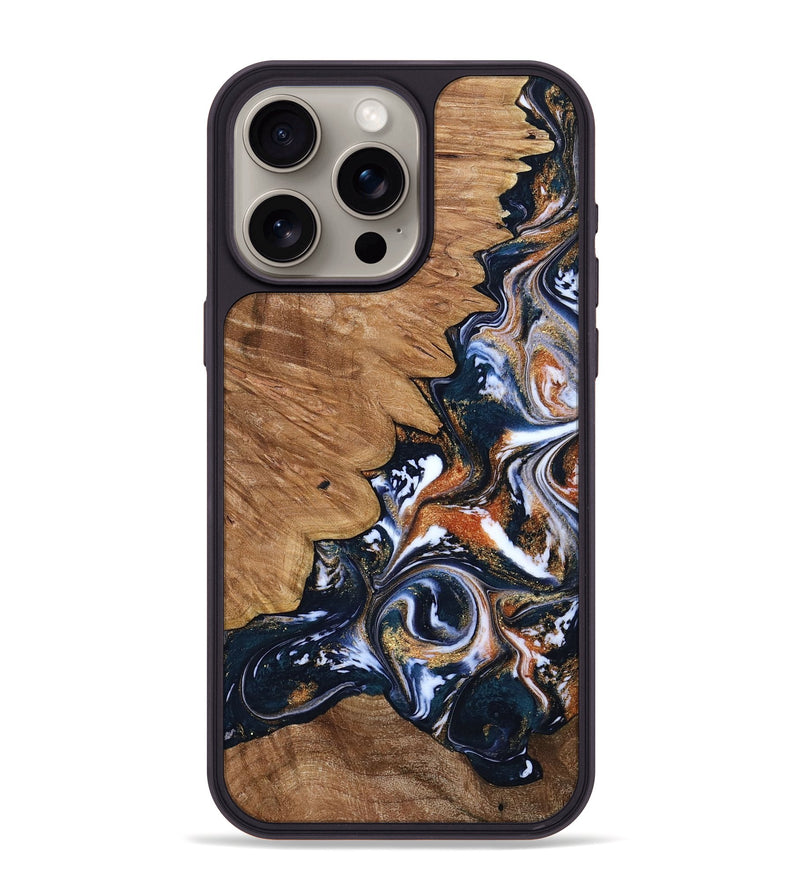 iPhone 15 Pro Max Wood Phone Case - Liana (Teal & Gold, 799651)