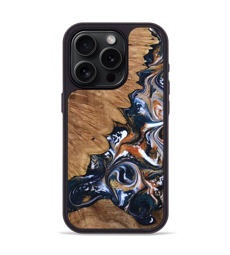iPhone 15 Pro Wood Phone Case - Liana (Teal & Gold, 799651)
