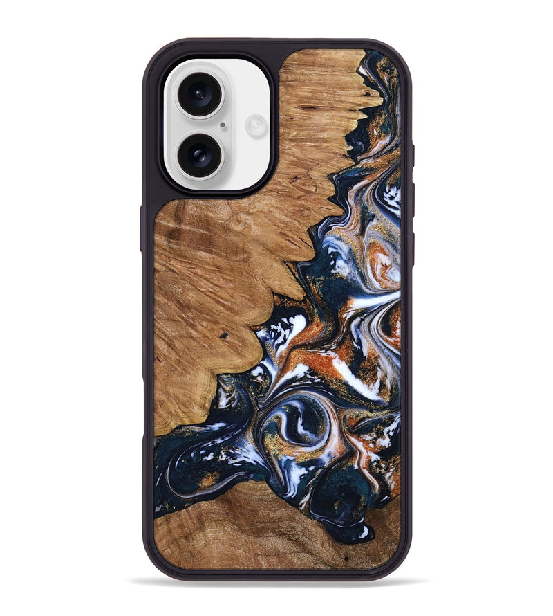 iPhone 16 Plus Wood Phone Case - Liana (Teal & Gold, 799651)
