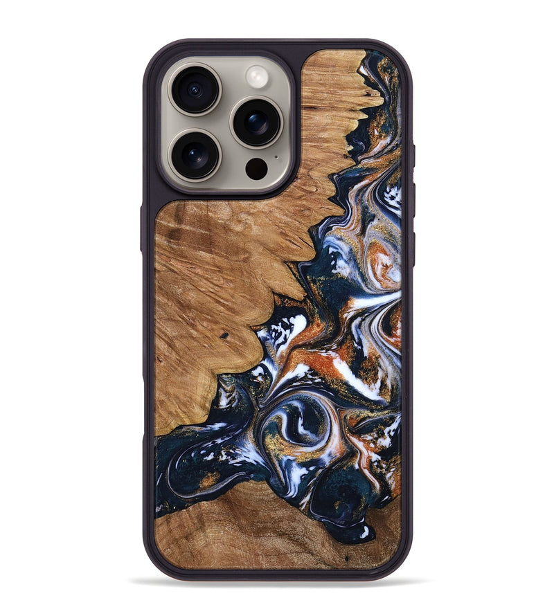iPhone 16 Pro Max Wood Phone Case - Liana (Teal & Gold, 799651)