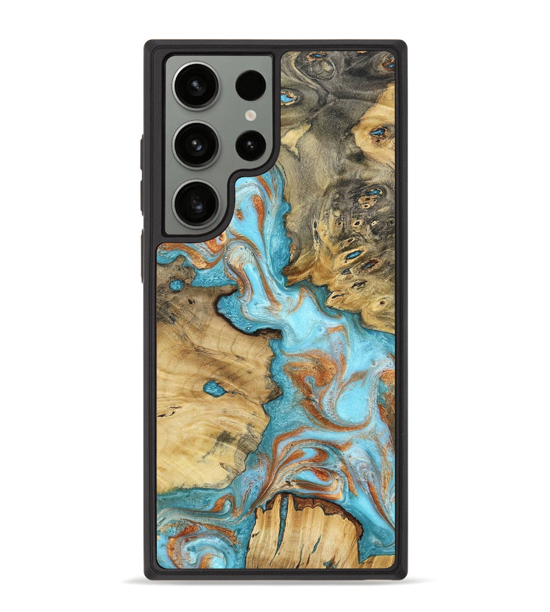 Galaxy S23 Ultra Wood Phone Case - Damari (Teal & Gold, 799652)