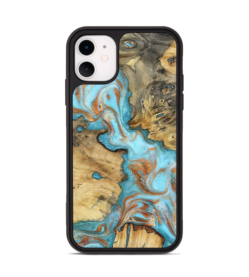 iPhone 11 Wood Phone Case - Damari (Teal & Gold, 799652)