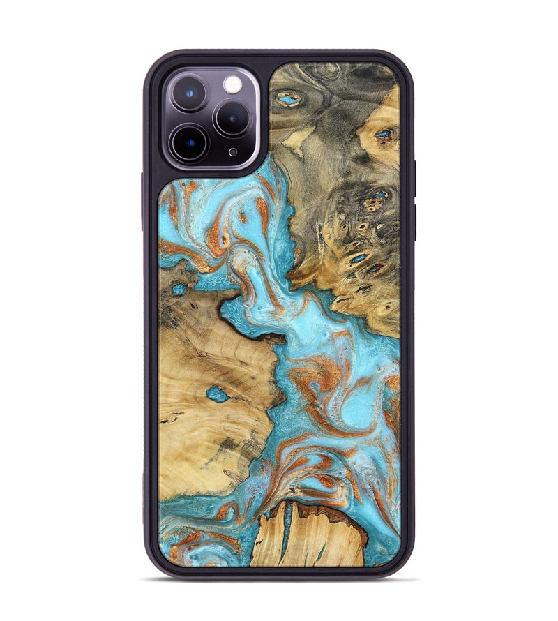 iPhone 11 Pro Max Wood Phone Case - Damari (Teal & Gold, 799652)