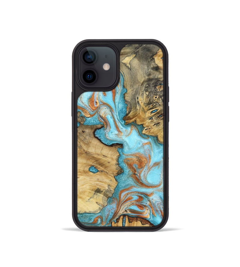 iPhone 12 mini Wood Phone Case - Damari (Teal & Gold, 799652)