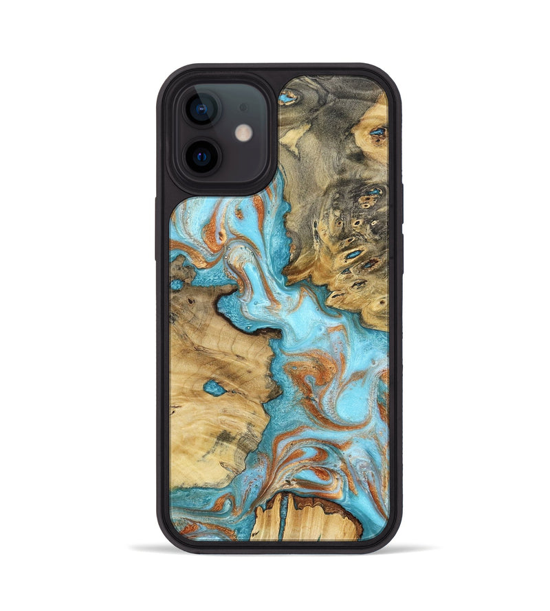 iPhone 12 Wood Phone Case - Damari (Teal & Gold, 799652)