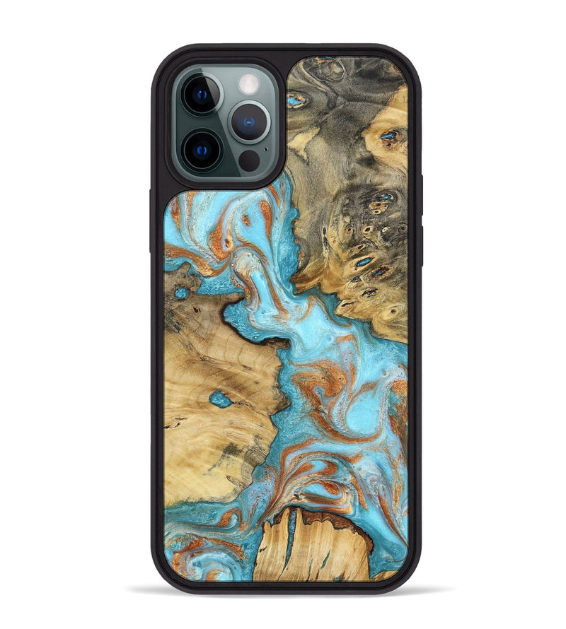 iPhone 12 Pro Max Wood Phone Case - Damari (Teal & Gold, 799652)