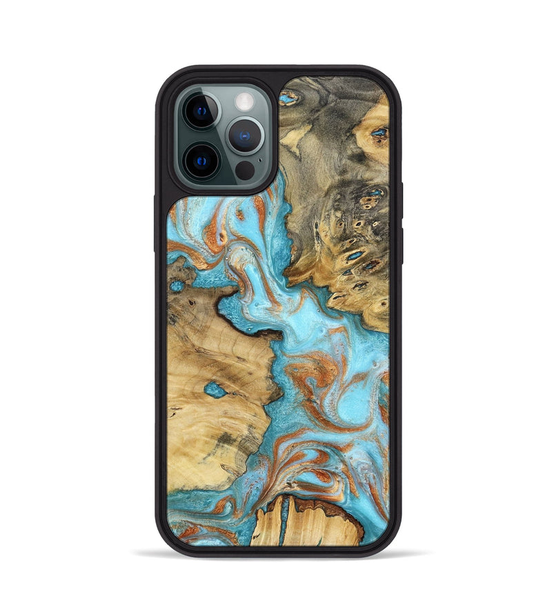 iPhone 12 Pro Wood Phone Case - Damari (Teal & Gold, 799652)
