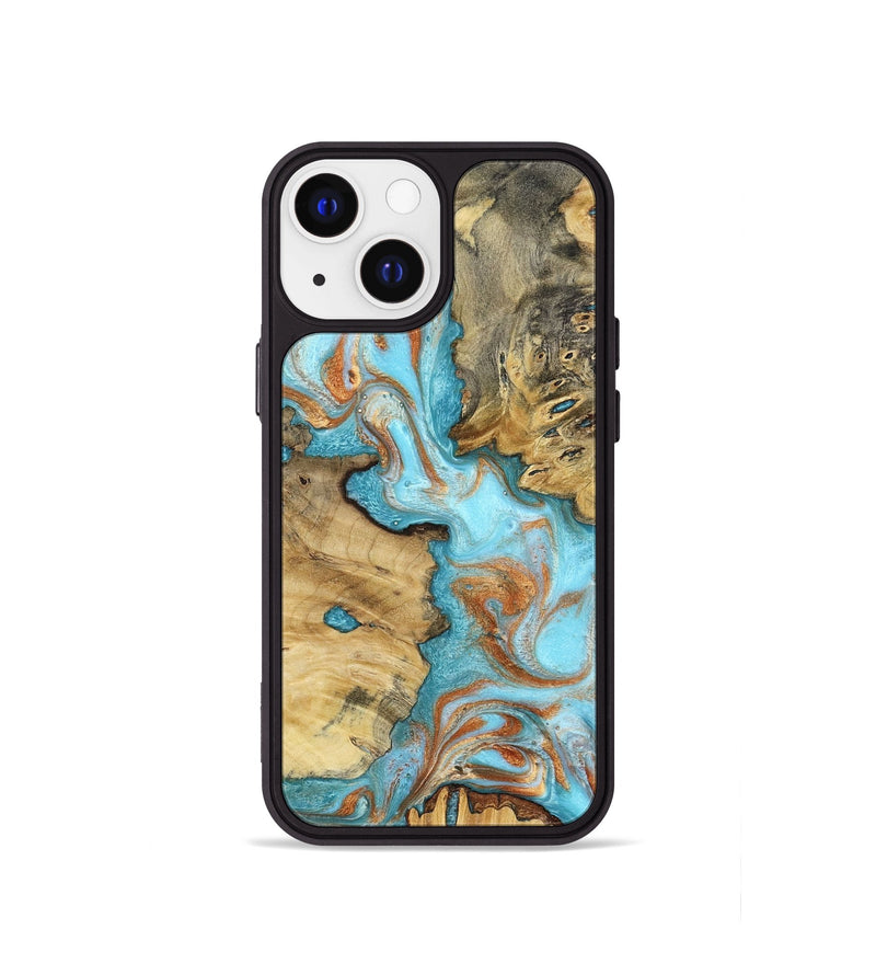iPhone 13 mini Wood Phone Case - Damari (Teal & Gold, 799652)