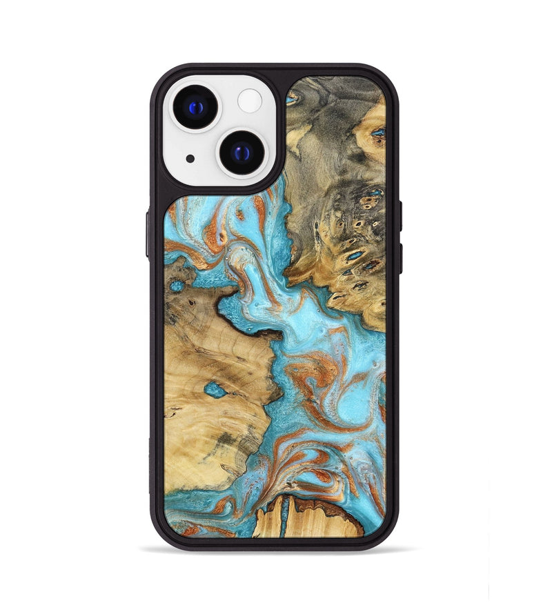 iPhone 13 Wood Phone Case - Damari (Teal & Gold, 799652)