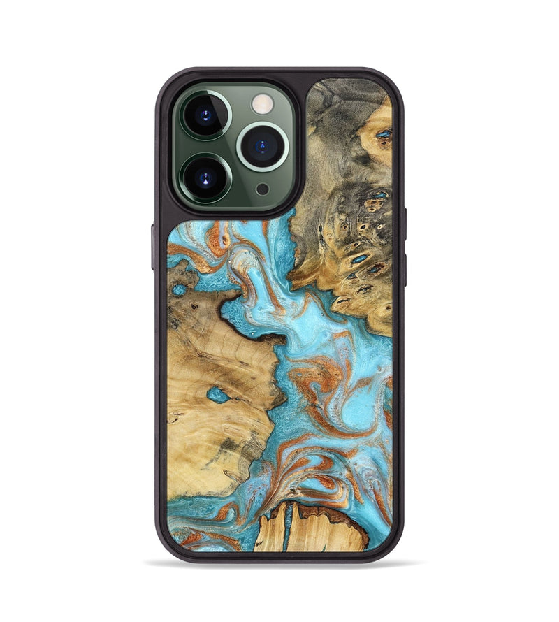 iPhone 13 Pro Wood Phone Case - Damari (Teal & Gold, 799652)