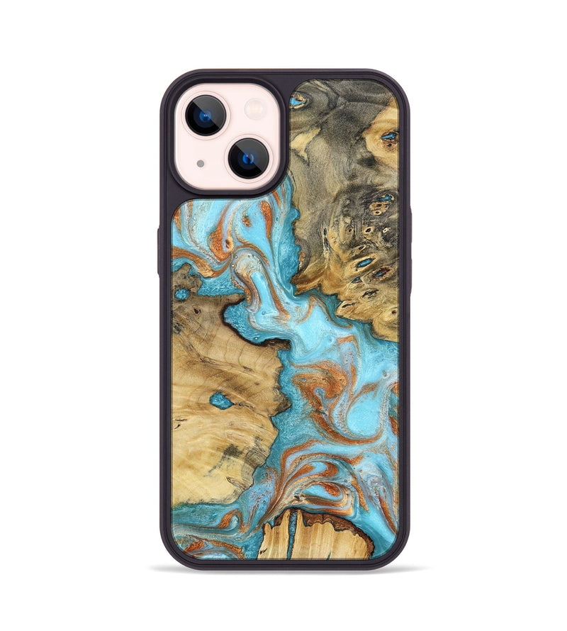 iPhone 14 Wood Phone Case - Damari (Teal & Gold, 799652)