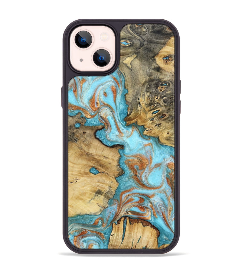 iPhone 14 Plus Wood Phone Case - Damari (Teal & Gold, 799652)