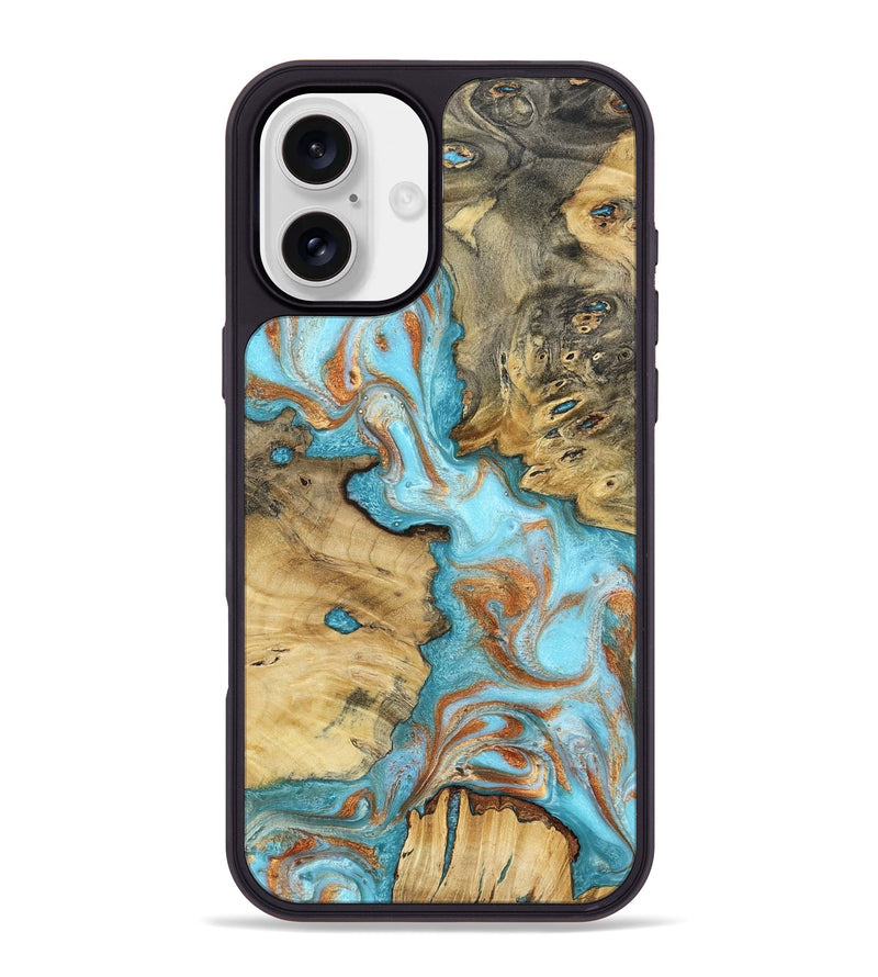 iPhone 16 Plus Wood Phone Case - Damari (Teal & Gold, 799652)