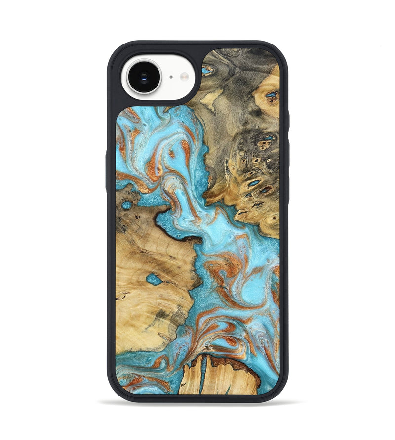 iPhone 16e Wood Phone Case - Damari (Teal & Gold, 799652)