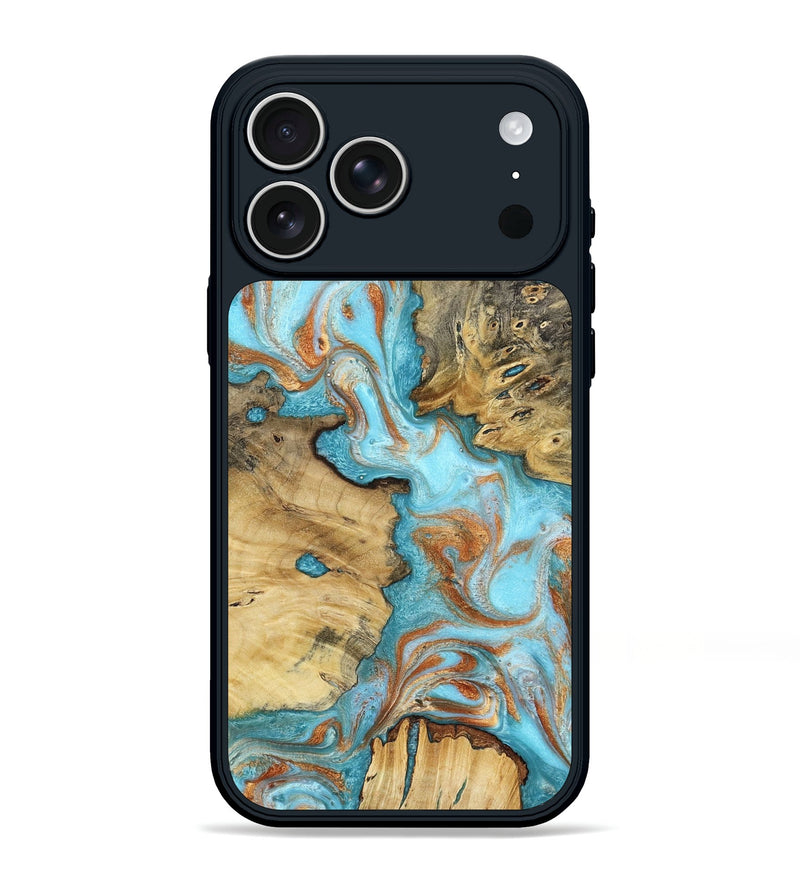 iPhone 17 Pro Max Wood Phone Case - Damari (Teal & Gold, 799652)