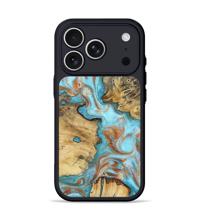 iPhone 17 Pro Wood Phone Case - Damari (Teal & Gold, 799652)